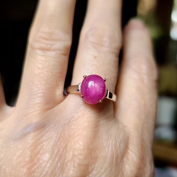 Star Ruby Sterling & Gold solitaire ring sz7 - Picture 7 of 12